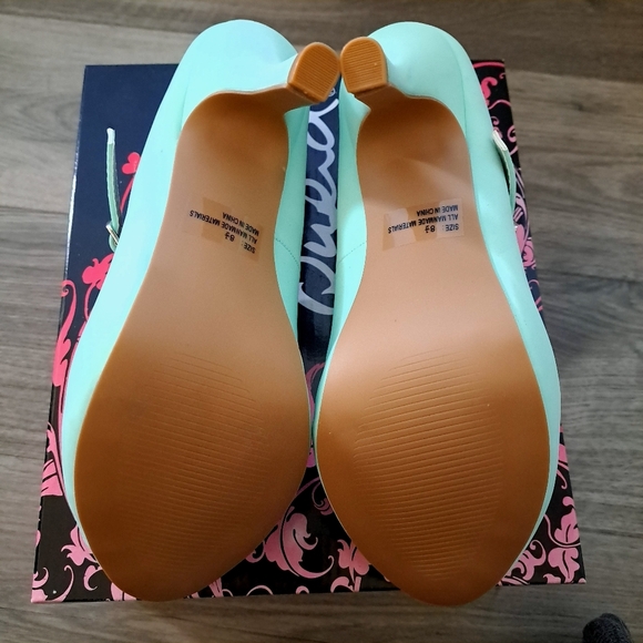 Qupid | menthol nubuck pu~ mint green high heel with rhinestone strap - Picture 8 of 9